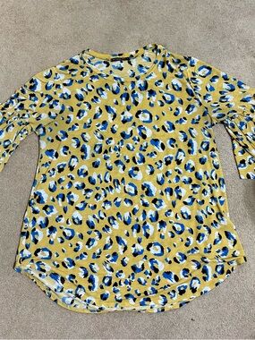 Acting Pro Mustard Leopard Print Long Sleeve Top with Blue Accents